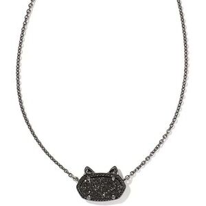 Kendra Scott Elisa Cat Gunmetal Pendant Necklace Black Drusy w/ Bag, Fashion Je